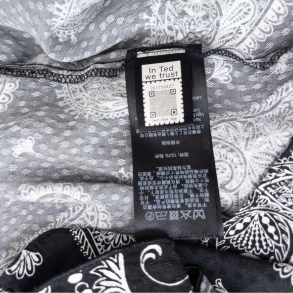 Ted Baker Tiasey Paisley Ruffle Blouse Top 0 Black High Neck Waterfall Frill - Picture 13 of 13